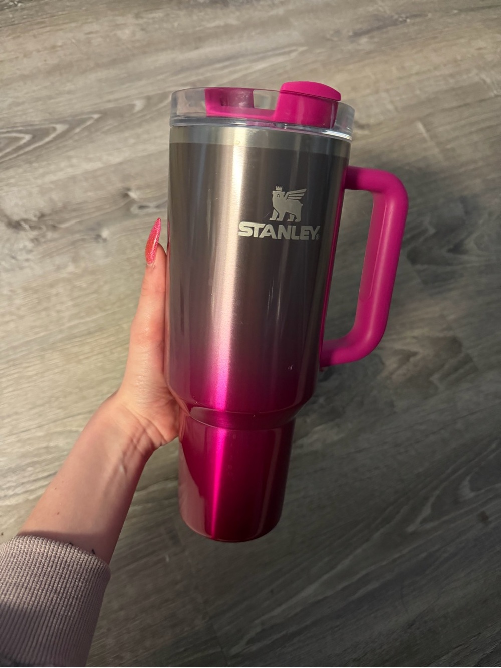 Stanley Metallic Pink and Silver Travel Tumbler with Handle